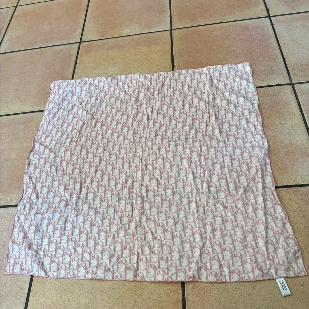 Christian Dior Pink and White Signature Silk Scarf
